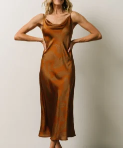 FT Penny Cowl Neck Midi Dress | Copper Print Dresses