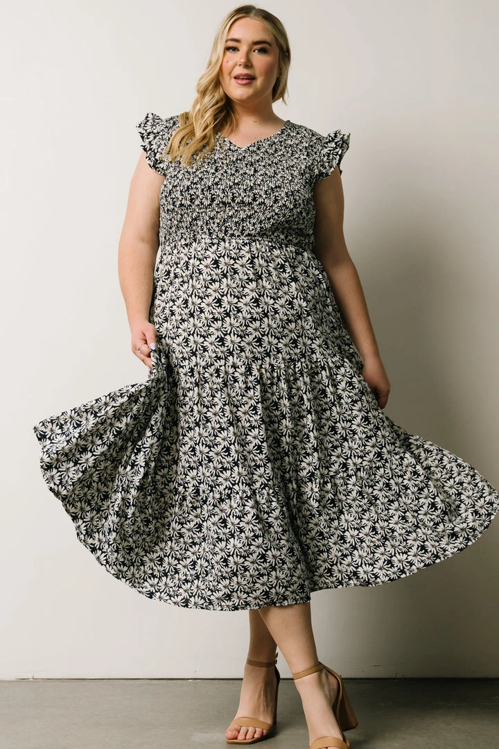 HAY Petal Smocked Midi Dress | Navy Floral Dresses 2 HAY Petal Smocked Midi Dress | Navy Floral Dresses