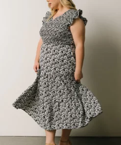 HAY Petal Smocked Midi Dress | Navy Floral Dresses 24 HAY Petal Smocked Midi Dress | Navy Floral Dresses