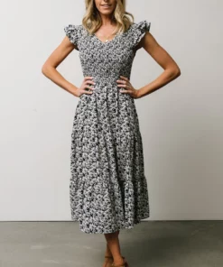 HAY Petal Smocked Midi Dress | Navy Floral Dresses