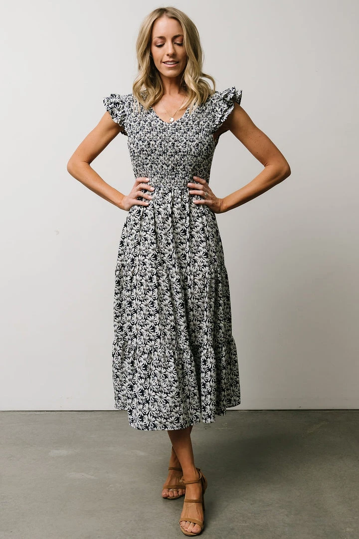 HAY Petal Smocked Midi Dress | Navy Floral Dresses 1 HAY Petal Smocked Midi Dress | Navy Floral Dresses