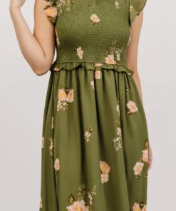 SL Pia Smocked Midi Dress | Olive Floral Shop All 8 SL Pia Smocked Midi Dress | Olive Floral Shop All