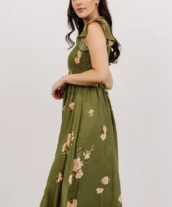 SL Pia Smocked Midi Dress | Olive Floral Shop All 7 SL Pia Smocked Midi Dress | Olive Floral Shop All