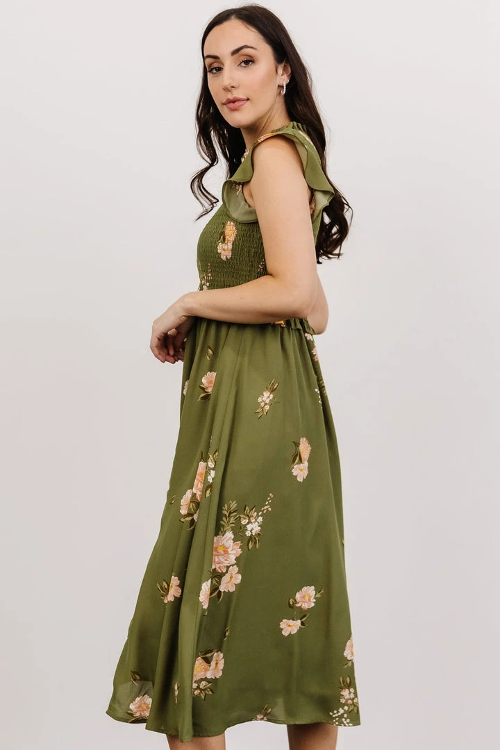SL Pia Smocked Midi Dress | Olive Floral Shop All 3 SL Pia Smocked Midi Dress | Olive Floral Shop All