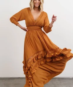 BB Custom Pippa Ruffle Maxi Dress | Camel Dresses