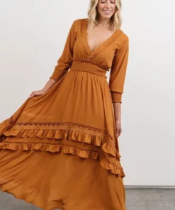 BB Custom Pippa Ruffle Maxi Dress | Camel Dresses