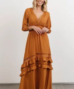 BB Custom Pippa Ruffle Maxi Dress | Camel Dresses