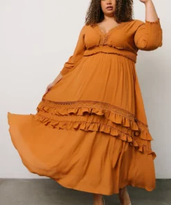 BB Custom Pippa Ruffle Maxi Dress | Camel Dresses