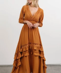 BB Custom Pippa Ruffle Maxi Dress | Camel Dresses