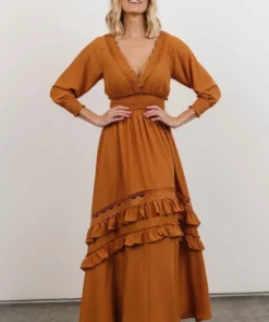 BB Custom Pippa Ruffle Maxi Dress | Camel Dresses