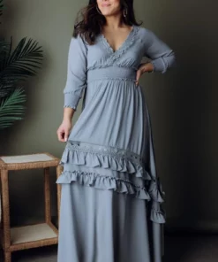 BB Custom Dresses Pippa Ruffle Maxi Dress | Dusty Blue