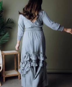 BB Custom Dresses Pippa Ruffle Maxi Dress | Dusty Blue