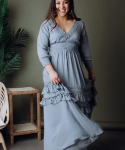 BB Custom Dresses Pippa Ruffle Maxi Dress | Dusty Blue