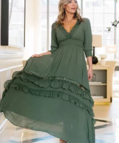 BB Custom Pippa Ruffle Maxi Dress | Dusty Green