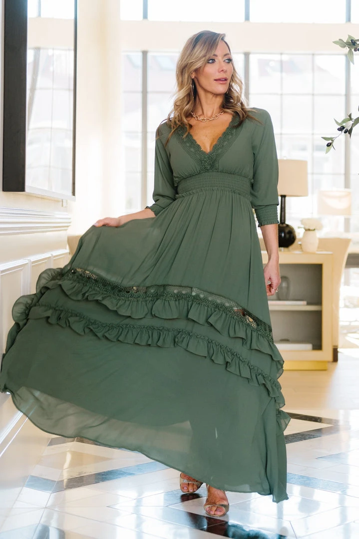 BB Custom Pippa Ruffle Maxi Dress | Dusty Green 2 BB Custom Pippa Ruffle Maxi Dress | Dusty Green