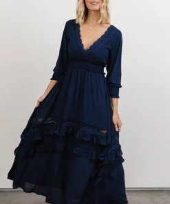 BB Custom Pippa Ruffle Maxi Dress | Navy