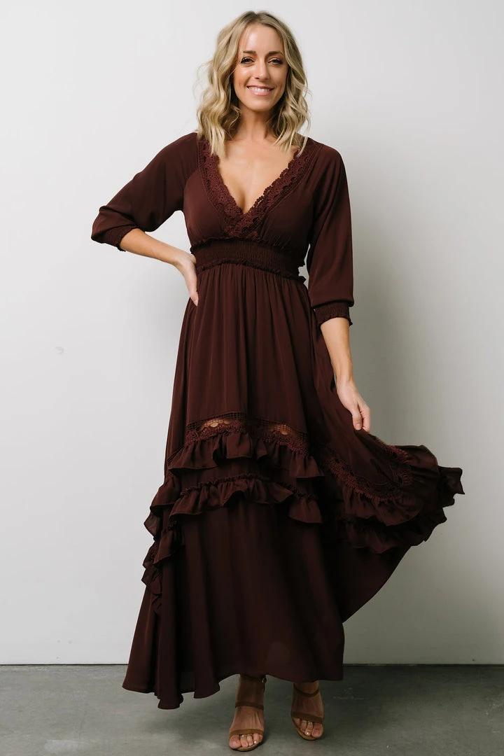 BB Custom Pippa Ruffle Maxi Dress | Raisin 1 BB Custom Pippa Ruffle Maxi Dress | Raisin