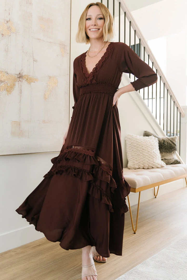BB Custom Pippa Ruffle Maxi Dress | Raisin 10 BB Custom Pippa Ruffle Maxi Dress | Raisin