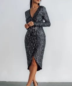 MA Poland Sequin Midi Dress | Black Dresses