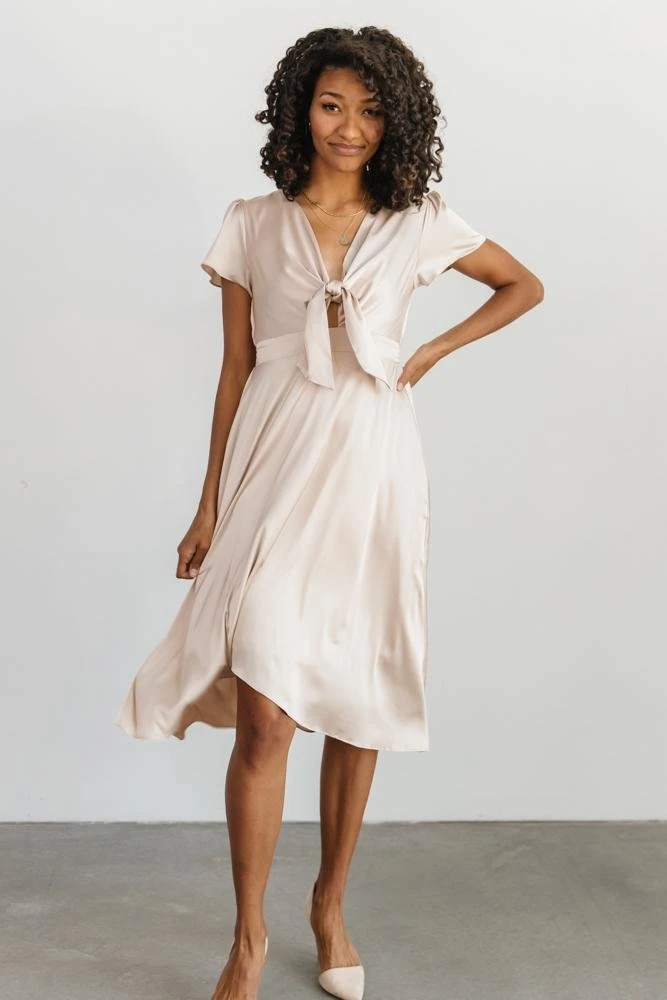 JH Dresses Poppy Satin Midi Dress | Champagne 1 JH Dresses Poppy Satin Midi Dress | Champagne