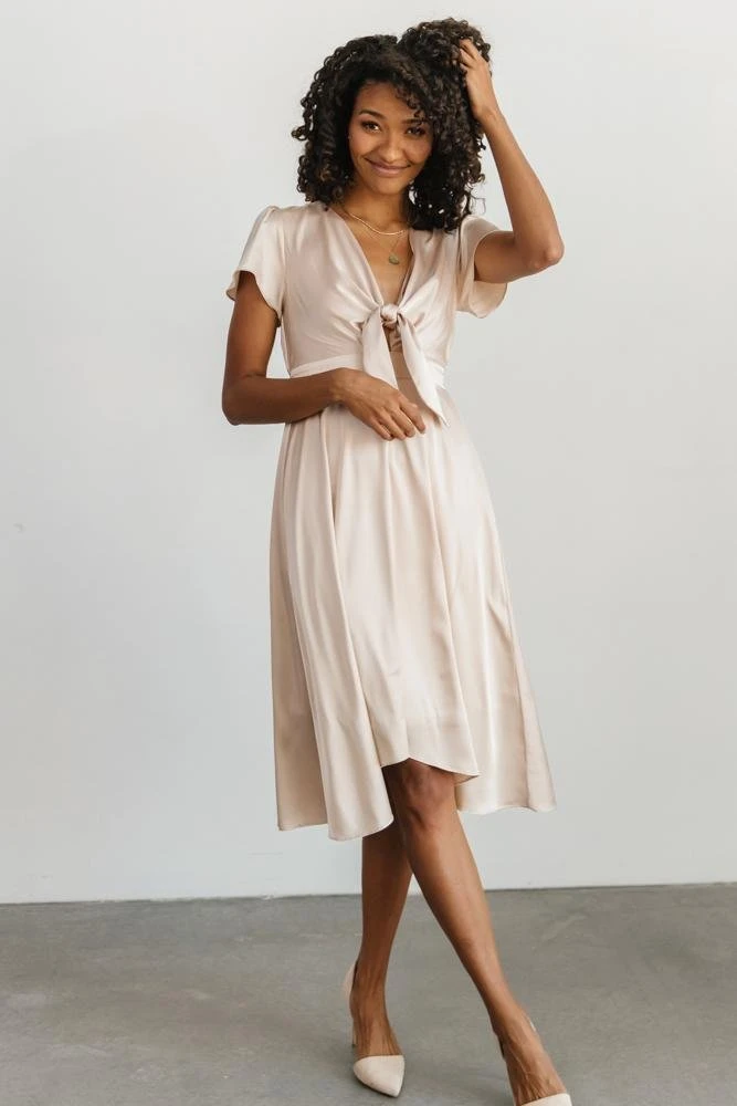 JH Dresses Poppy Satin Midi Dress | Champagne 2 JH Dresses Poppy Satin Midi Dress | Champagne