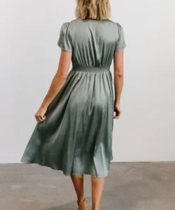 JH Dresses Poppy Satin Midi Dress | Eucalyptus