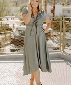 JH Dresses Poppy Satin Midi Dress | Eucalyptus