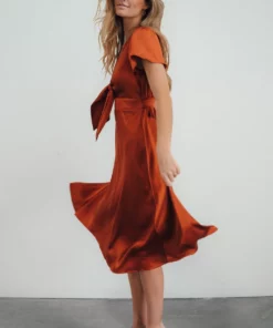 JH Dresses Poppy Satin Midi Dress | Rust