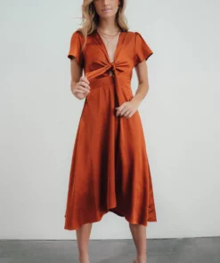 JH Dresses Poppy Satin Midi Dress | Rust