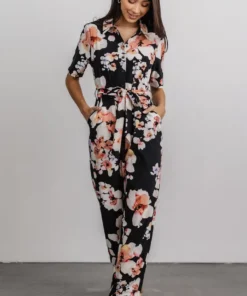 BS Posy Jumpsuit | Black + Pink Floral Vacation