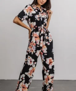BS Posy Jumpsuit | Black + Pink Floral Vacation