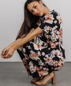 BS Posy Jumpsuit | Black + Pink Floral Vacation