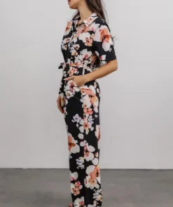 BS Posy Jumpsuit | Black + Pink Floral Vacation
