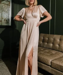 RR Dresses Prague Satin Maxi Dress | Champagne