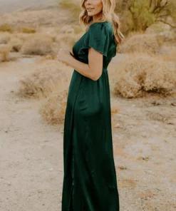 RR Prague Satin Maxi Dress | Dark Green Dresses