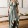 RR Prague Satin Maxi Dress | Eucalyptus