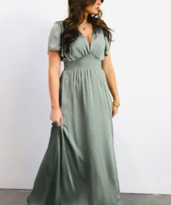 RR Prague Satin Maxi Dress | Eucalyptus