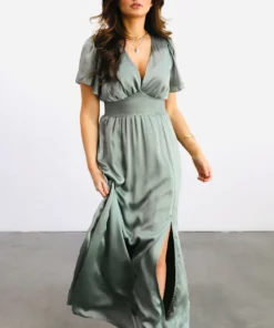 RR Prague Satin Maxi Dress | Eucalyptus