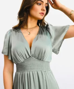 RR Prague Satin Maxi Dress | Eucalyptus