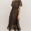 POL Prim Pleated Dress | Black Print Dresses