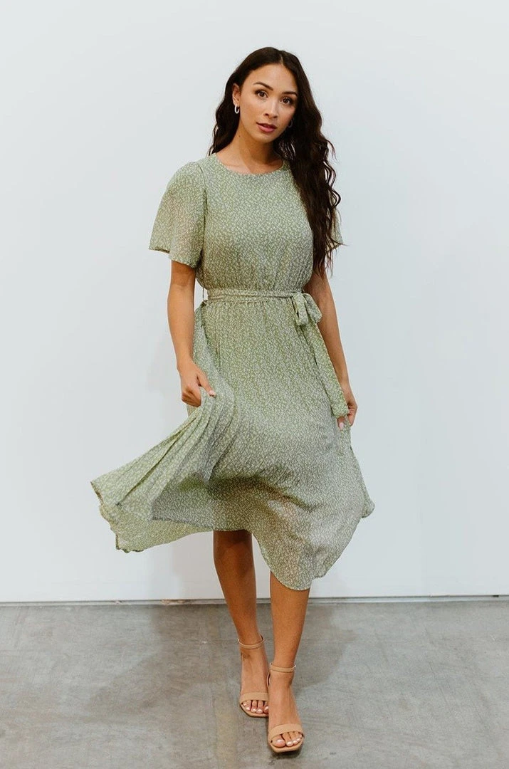 POL Dresses Prim Pleated Dress | Olive Print 1 POL Dresses Prim Pleated Dress | Olive Print