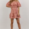 FT Dresses Rachel Off Shoulder Mini Dress | Mauve