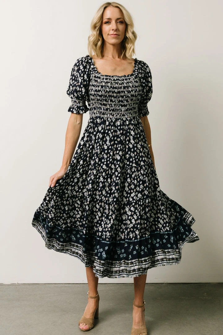 IL Dresses Ramona Smocked Midi Dress | Navy Floral Print 1 IL Dresses Ramona Smocked Midi Dress | Navy Floral Print
