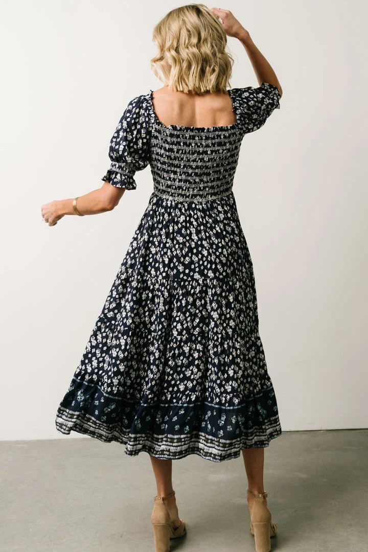 IL Dresses Ramona Smocked Midi Dress | Navy Floral Print 10 IL Dresses Ramona Smocked Midi Dress | Navy Floral Print
