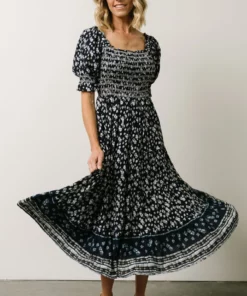 IL Dresses Ramona Smocked Midi Dress | Navy Floral Print 12 IL Dresses Ramona Smocked Midi Dress | Navy Floral Print