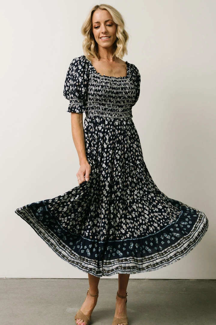 IL Dresses Ramona Smocked Midi Dress | Navy Floral Print 3 IL Dresses Ramona Smocked Midi Dress | Navy Floral Print