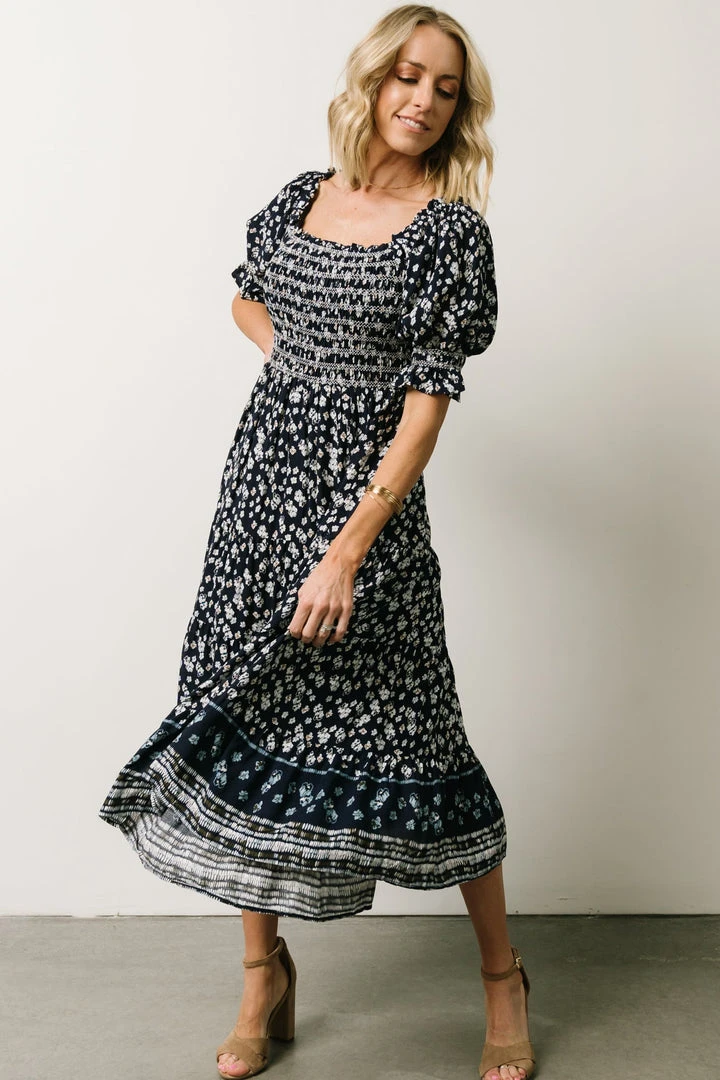 IL Dresses Ramona Smocked Midi Dress | Navy Floral Print 4 IL Dresses Ramona Smocked Midi Dress | Navy Floral Print