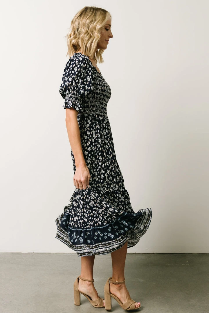 IL Dresses Ramona Smocked Midi Dress | Navy Floral Print 8 IL Dresses Ramona Smocked Midi Dress | Navy Floral Print