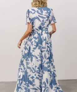 Soi Dresses Ranier Pleated Wrap Maxi Dress | French Blue Print