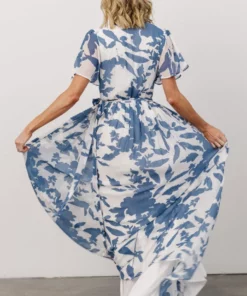 Soi Dresses Ranier Pleated Wrap Maxi Dress | French Blue Print